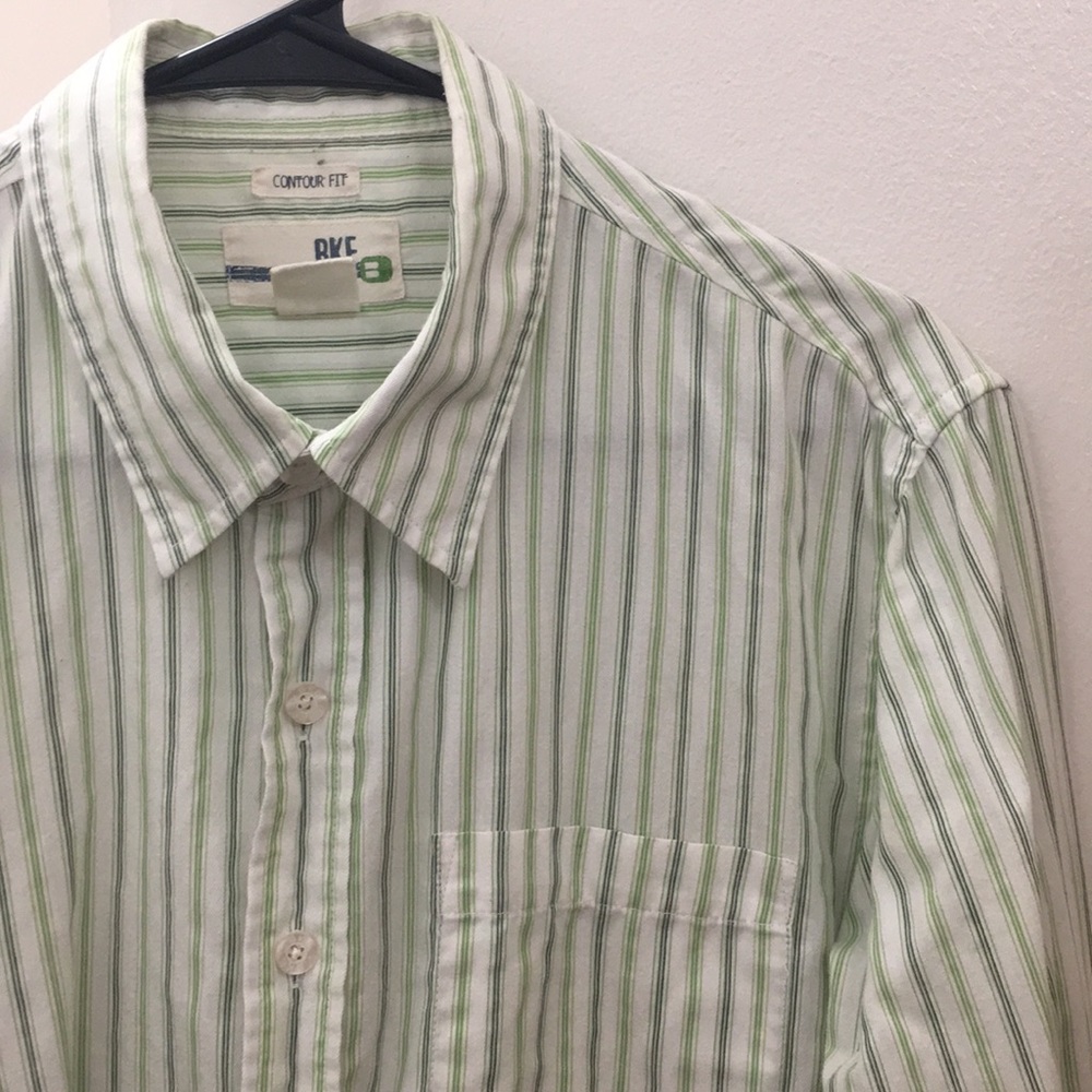 Buckle (BKE) - Green Striped Button Down Shirt